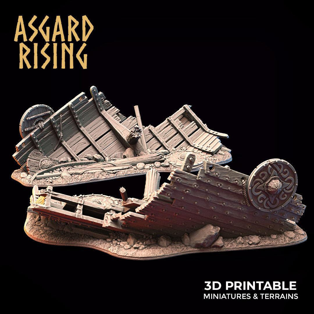3D Printed Asgard Rising Drakkar Snekkar Ship Wreck Set 28 32 mm Wargaming DnD