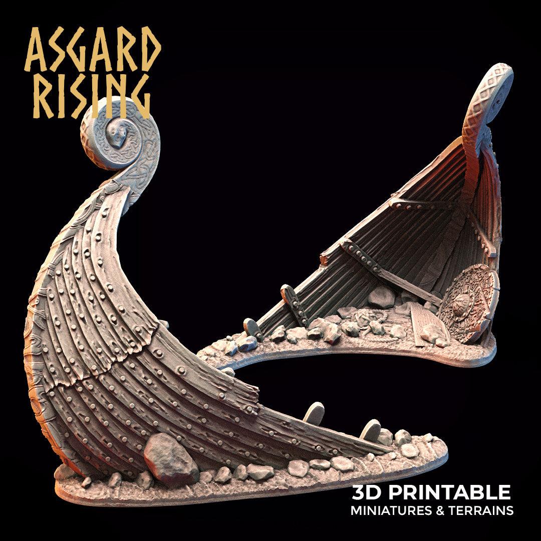 3D Printed Asgard Rising Drakkar Snekkar Ship Wreck Set 28 32 mm Wargaming DnD
