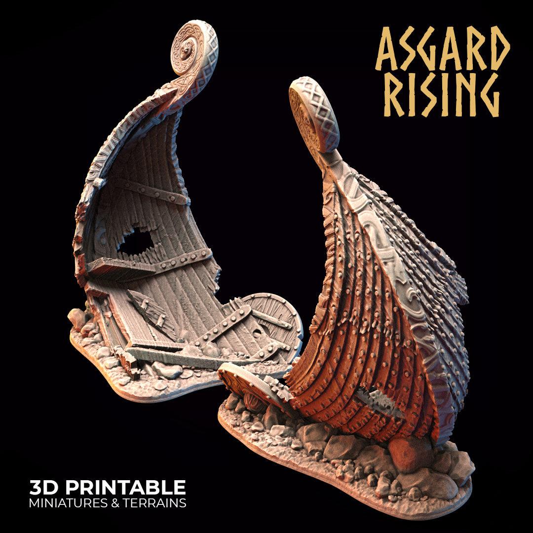 3D Printed Asgard Rising Drakkar Snekkar Ship Wreck Set 28 32 mm Wargaming DnD