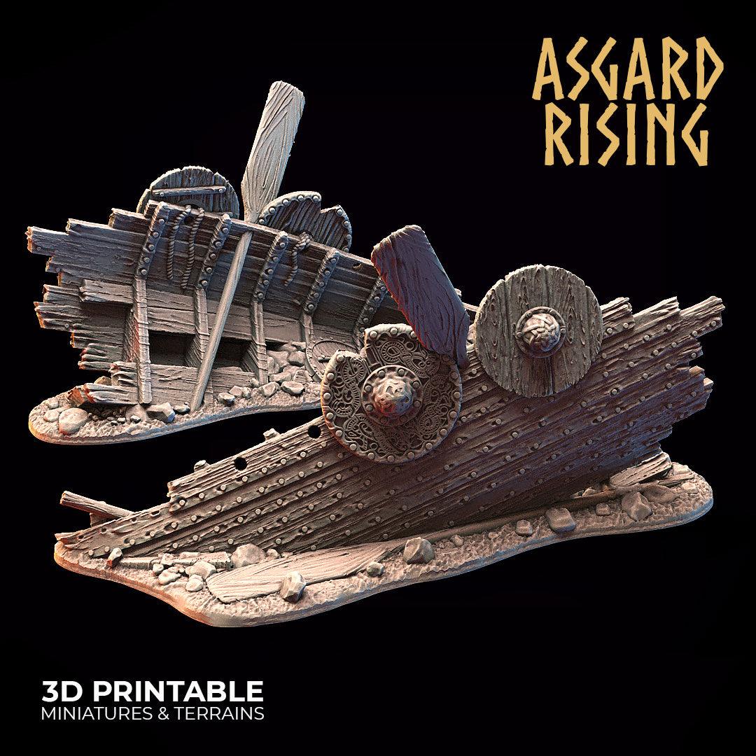 3D Printed Asgard Rising Drakkar Snekkar Ship Wreck Set 28 32 mm Wargaming DnD